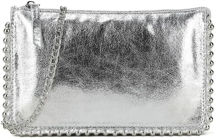 Girly HandBags Womens Faux Leather Studs Trim Clutch Bag