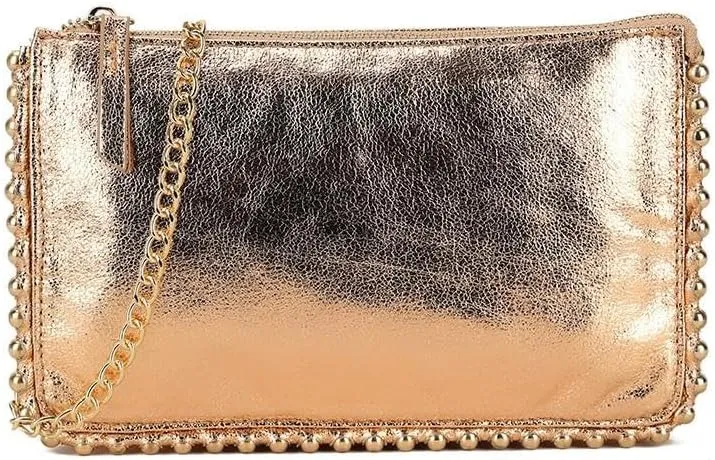 Girly HandBags Womens Faux Leather Studs Trim Clutch Bag