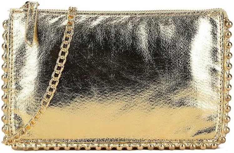 Girly HandBags Womens Faux Leather Studs Trim Clutch Bag
