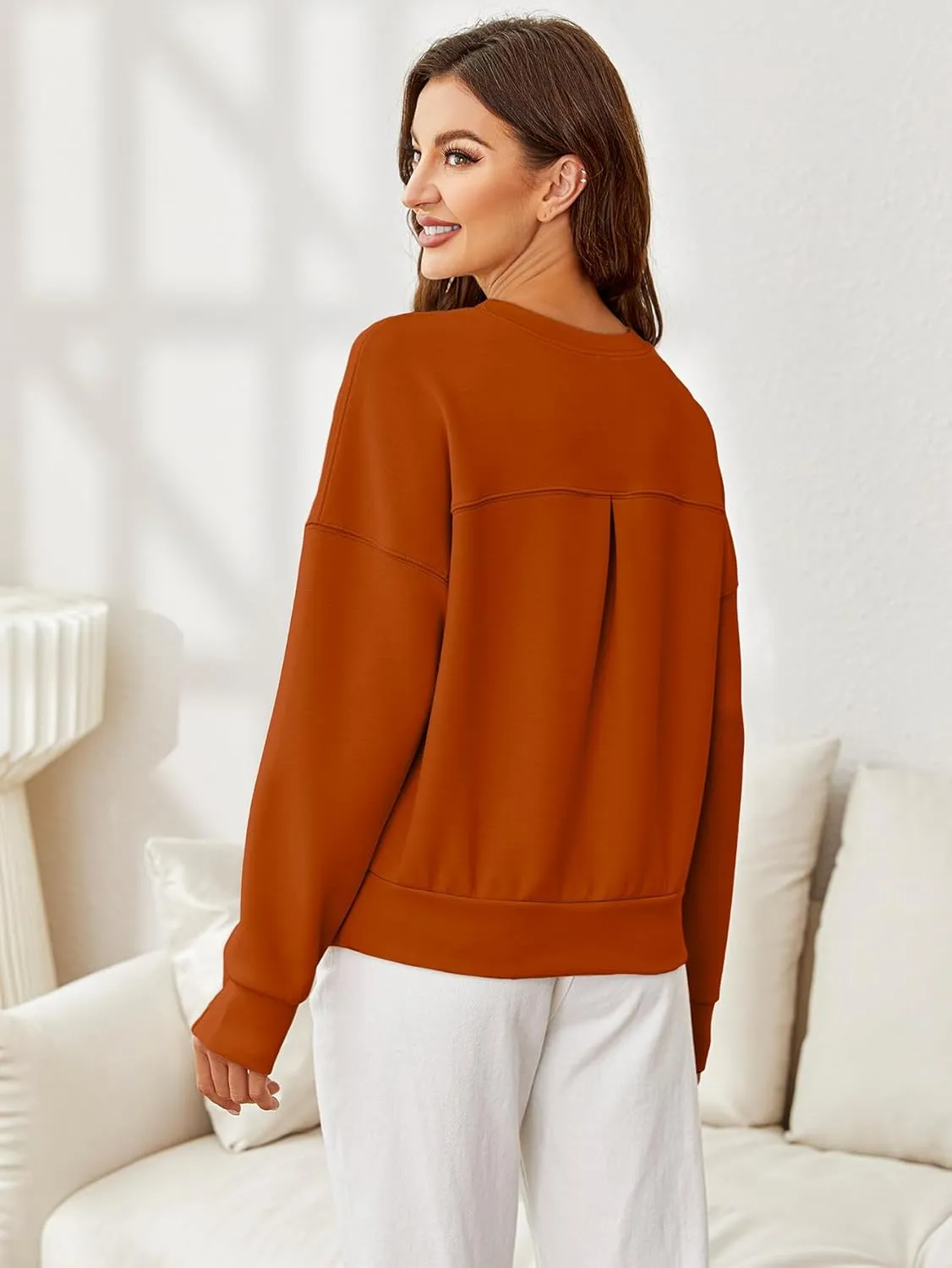 Glamaker Women's Crewneck Cropped Sweatshirt Pullover Stripe Air Essentials Basic Long Sleeve Shirts Casual Loose Fit Outfits