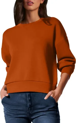 Glamaker Women's Crewneck Cropped Sweatshirt Pullover Stripe Air Essentials Basic Long Sleeve Shirts Casual Loose Fit Outfits