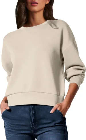 Glamaker Women's Crewneck Cropped Sweatshirt Pullover Stripe Air Essentials Basic Long Sleeve Shirts Casual Loose Fit Outfits