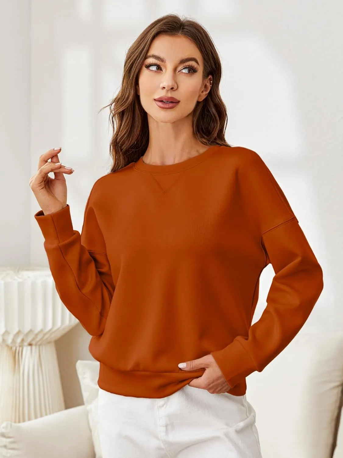 Glamaker Women's Crewneck Cropped Sweatshirt Pullover Stripe Air Essentials Basic Long Sleeve Shirts Casual Loose Fit Outfits