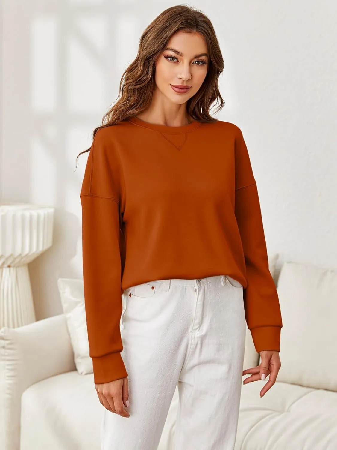 Glamaker Women's Crewneck Cropped Sweatshirt Pullover Stripe Air Essentials Basic Long Sleeve Shirts Casual Loose Fit Outfits