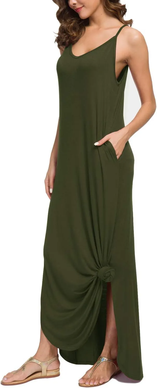 GRECERELLE Women's Summer Casual Loose Dress Beach Cover Up Long Cami Maxi Dresses with Pocket