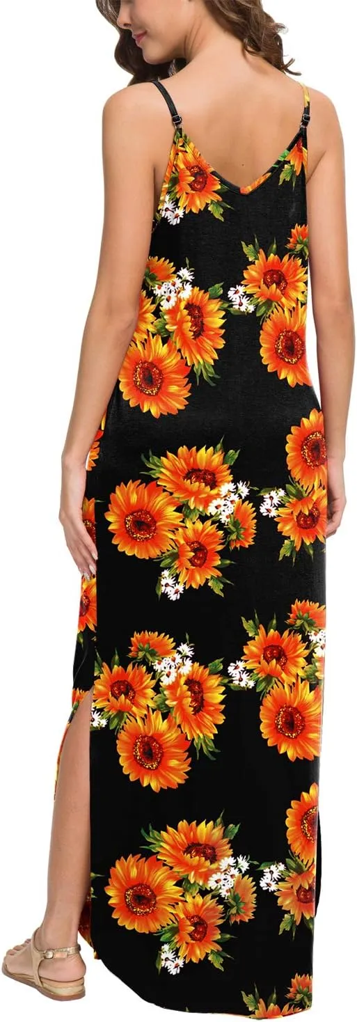 GRECERELLE Women's Summer Casual Loose Dress Beach Cover Up Long Cami Maxi Dresses with Pocket