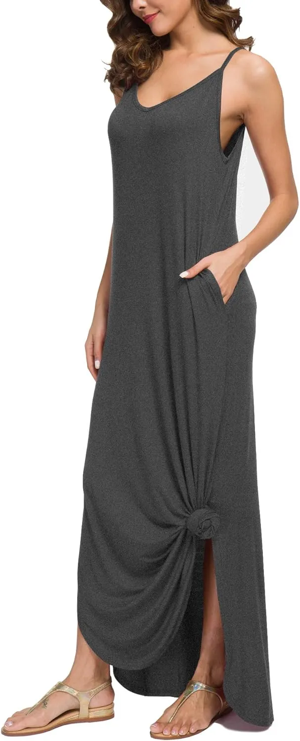 GRECERELLE Women's Summer Casual Loose Dress Beach Cover Up Long Cami Maxi Dresses with Pocket