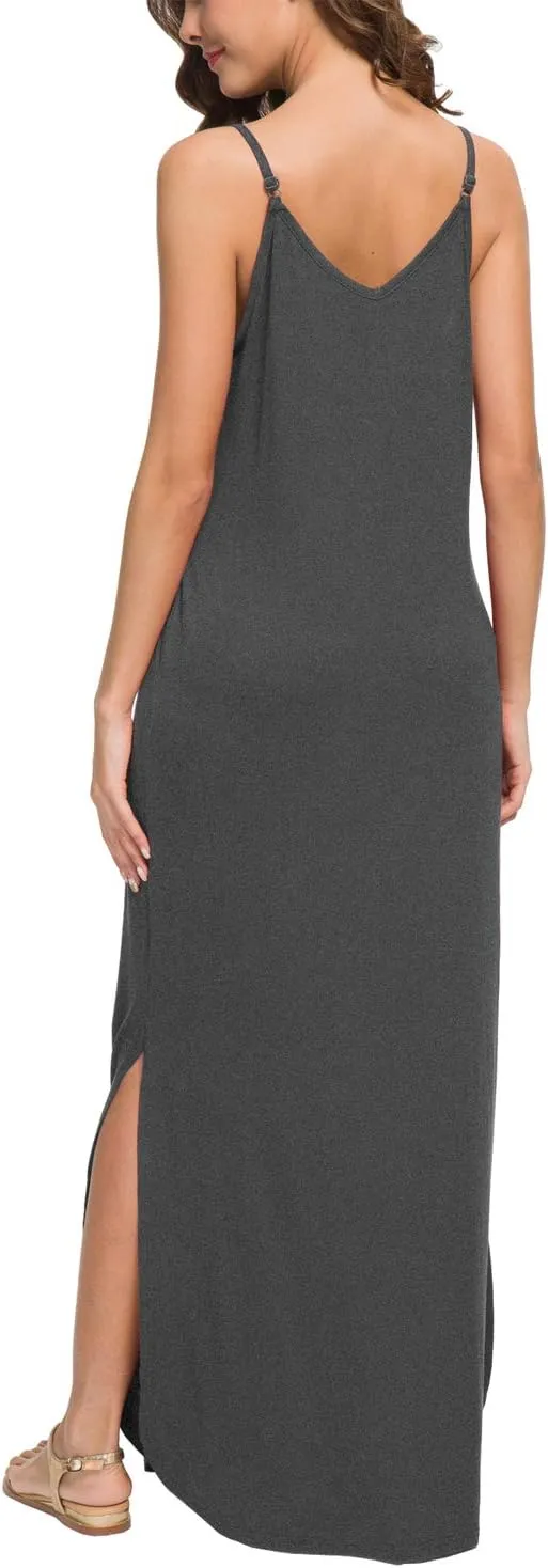 GRECERELLE Women's Summer Casual Loose Dress Beach Cover Up Long Cami Maxi Dresses with Pocket