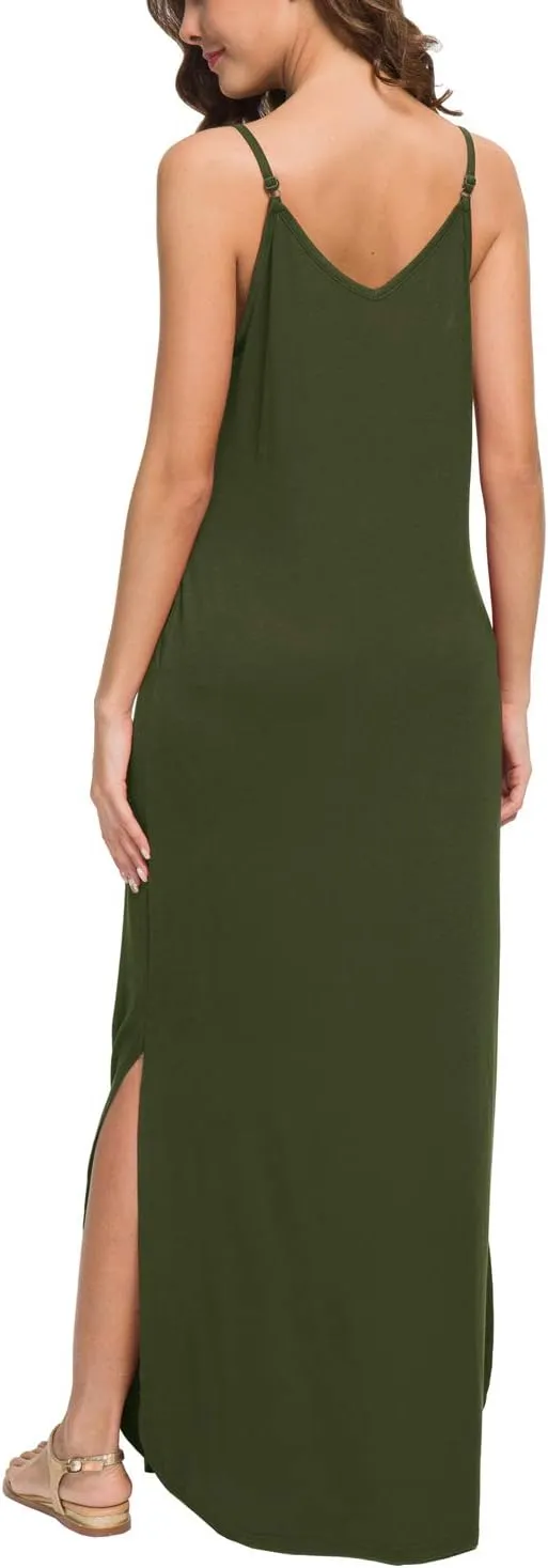 GRECERELLE Women's Summer Casual Loose Dress Beach Cover Up Long Cami Maxi Dresses with Pocket