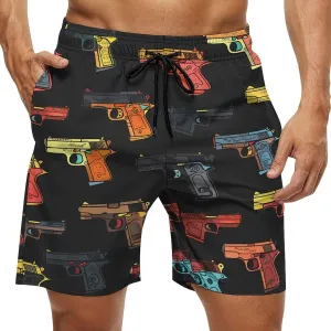 Hand Gun Men's Swim Trunks Quick Dry Board Shorts Breathable Summer Beach Shorts Bathing Suits