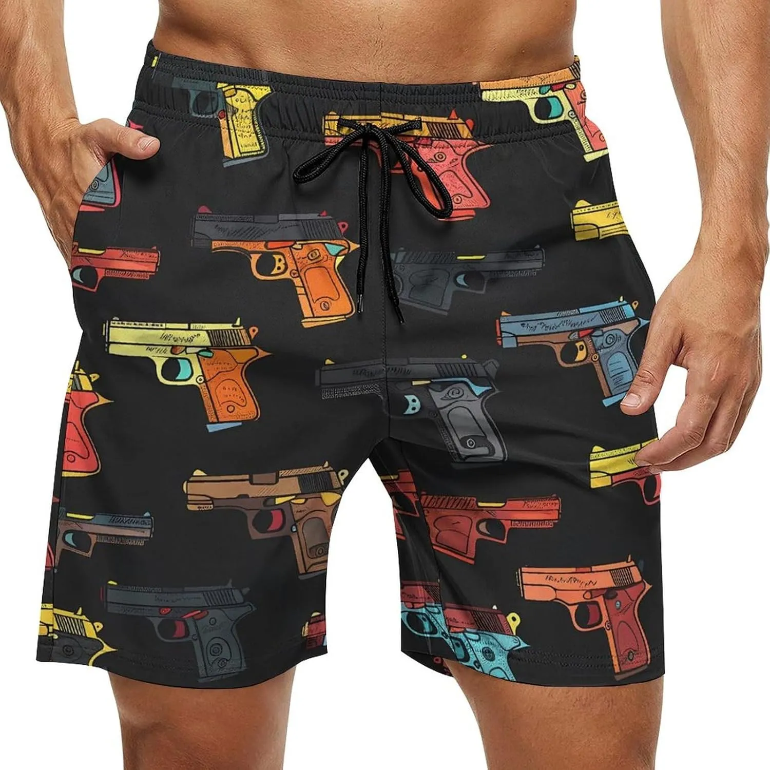 Hand Gun Men's Swim Trunks Quick Dry Board Shorts Breathable Summer Beach Shorts Bathing Suits