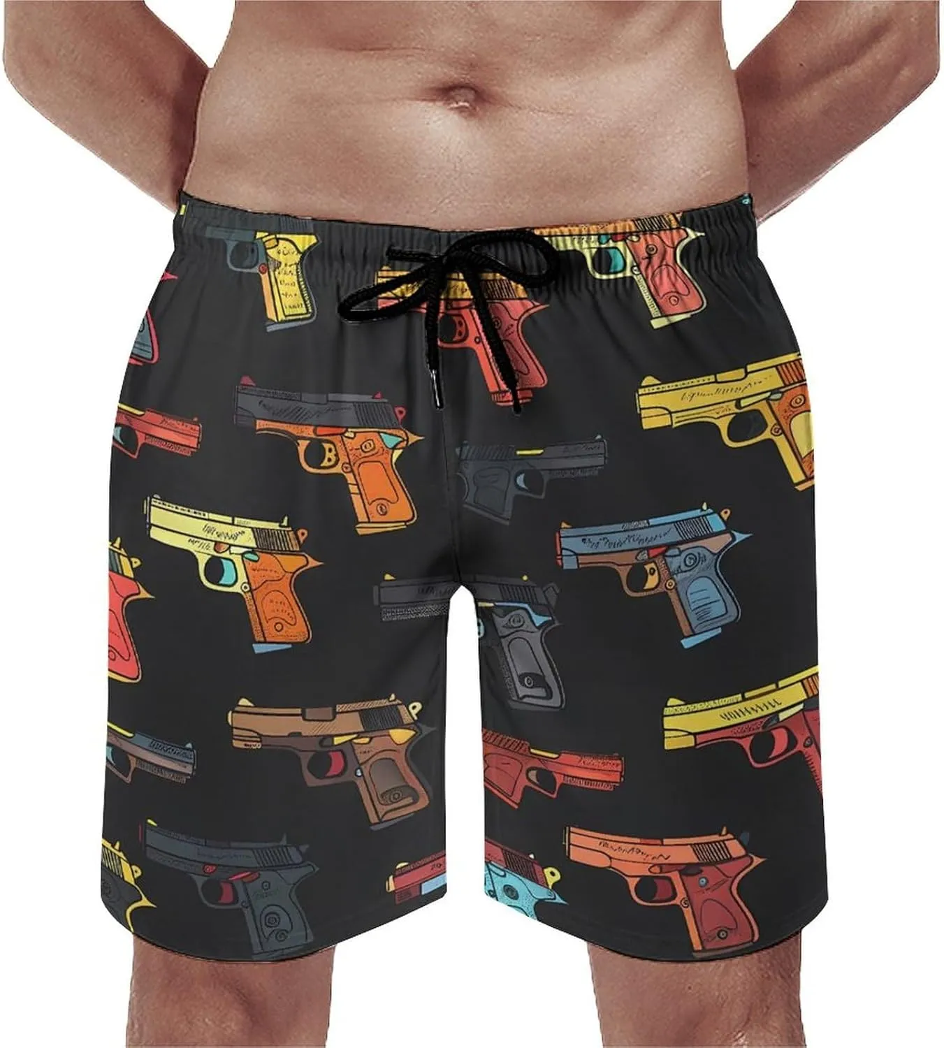 Hand Gun Men's Swim Trunks Quick Dry Board Shorts Breathable Summer Beach Shorts Bathing Suits