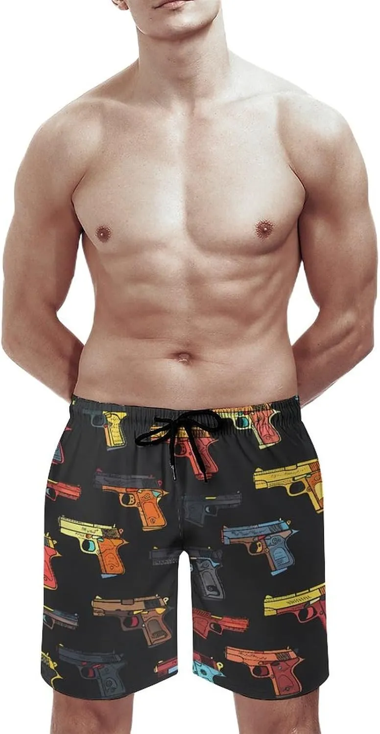 Hand Gun Men's Swim Trunks Quick Dry Board Shorts Breathable Summer Beach Shorts Bathing Suits