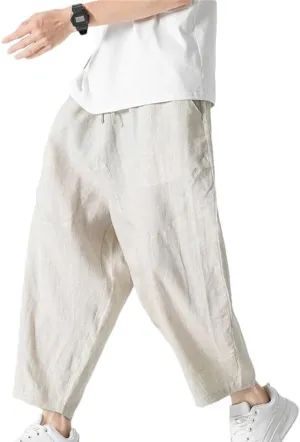 Hgvcfcv Linen Harem Pants Summer Casual Wide-Leg Jogging Pants Oversized Streetwear Breathable Men Loose Trousers