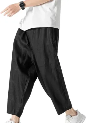 Hgvcfcv Linen Harem Pants Summer Casual Wide-Leg Jogging Pants Oversized Streetwear Breathable Men Loose Trousers