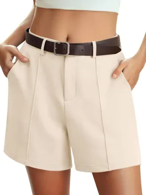 HWOKEFEIYU Women's Shorts Dressy Casual High Waisted Elastic Pleated Trendy Summer Shorts with Pockets