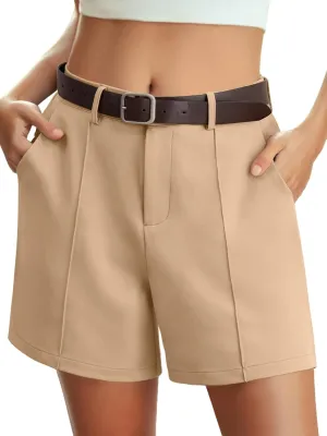 HWOKEFEIYU Women's Shorts Dressy Casual High Waisted Elastic Pleated Trendy Summer Shorts with Pockets