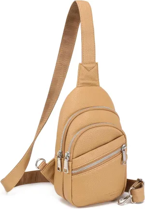 INICAT Crossbody Sling Bags Vegan Leather Fanny Packs for Women (True Khaiki)