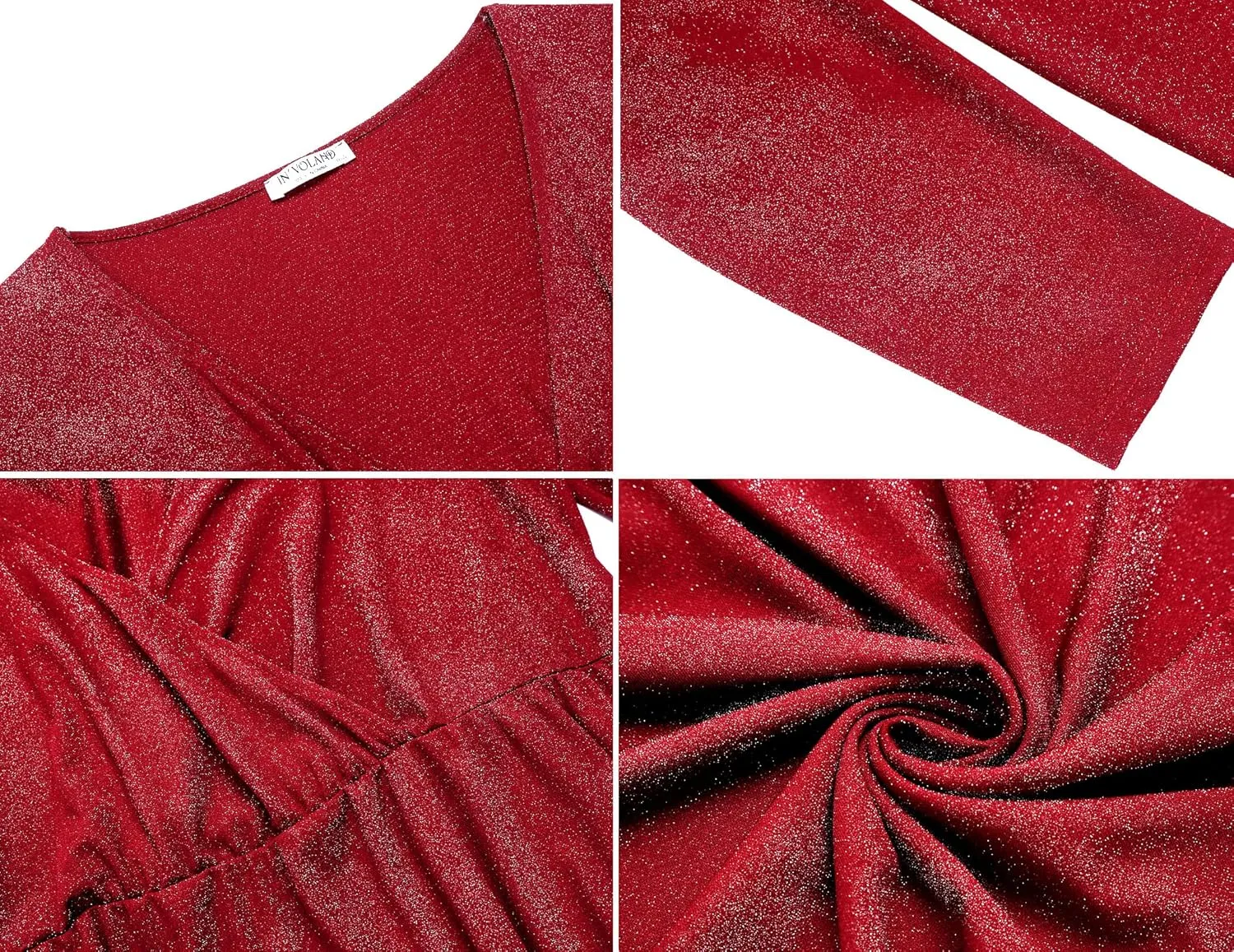 IN'VOLAND Plus Size Womens Glitter Dress V Neck Long Sleeve Ruffle Hem Swing Club Cocktail Party Dresses