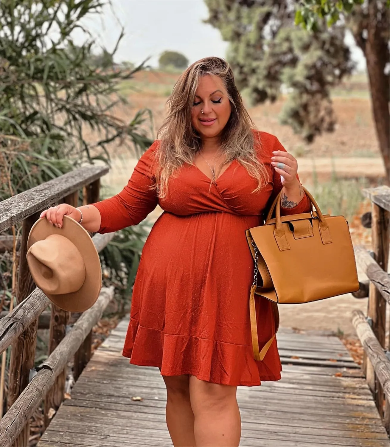 IN'VOLAND Plus Size Womens Glitter Dress V Neck Long Sleeve Ruffle Hem Swing Club Cocktail Party Dresses