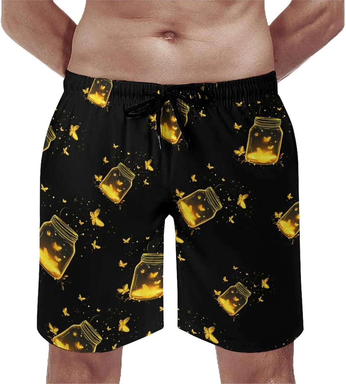 Jar Fireflies Men's Swim Trunks Quick Dry Board Shorts Breathable Summer Beach Shorts Bathing Suits