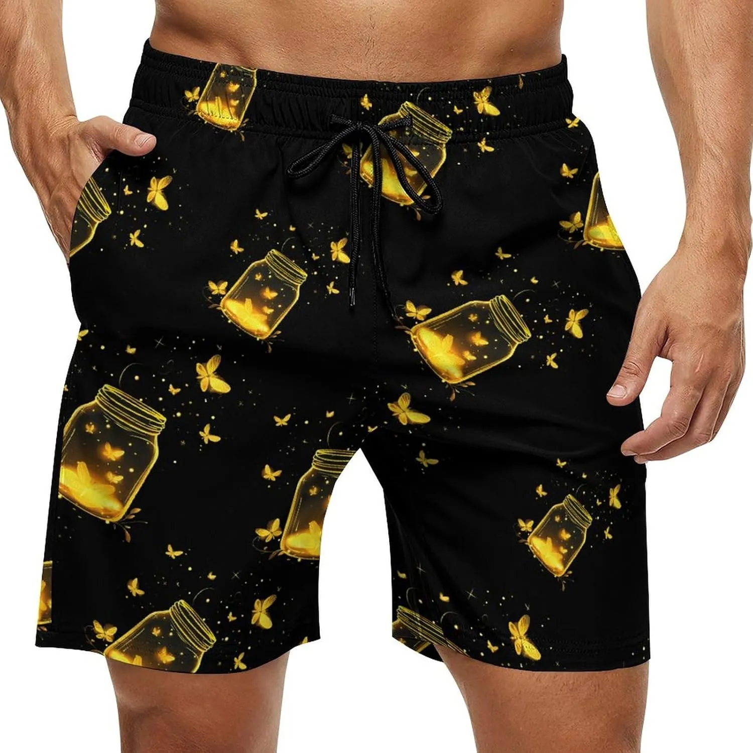 Jar Fireflies Men's Swim Trunks Quick Dry Board Shorts Breathable Summer Beach Shorts Bathing Suits
