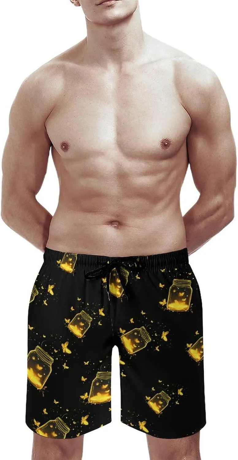 Jar Fireflies Men's Swim Trunks Quick Dry Board Shorts Breathable Summer Beach Shorts Bathing Suits