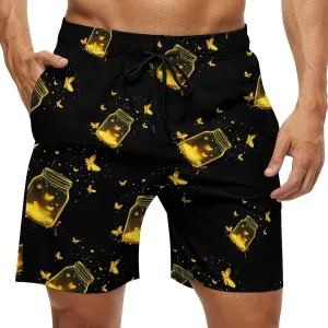Jar Fireflies Men's Swim Trunks Quick Dry Board Shorts Breathable Summer Beach Shorts Bathing Suits
