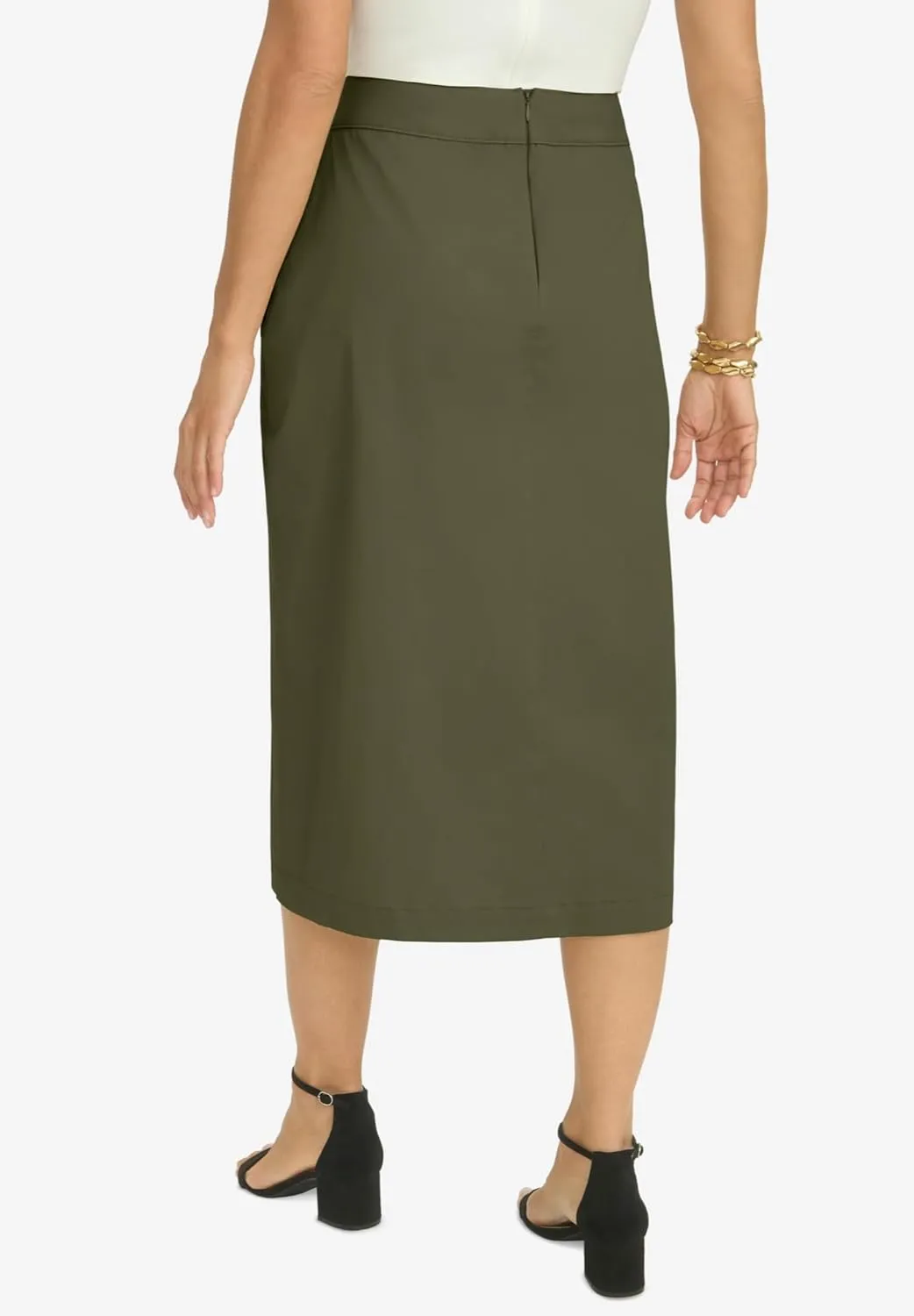 Jessica London Women's Plus Size Chino Faux Wrap Skirt