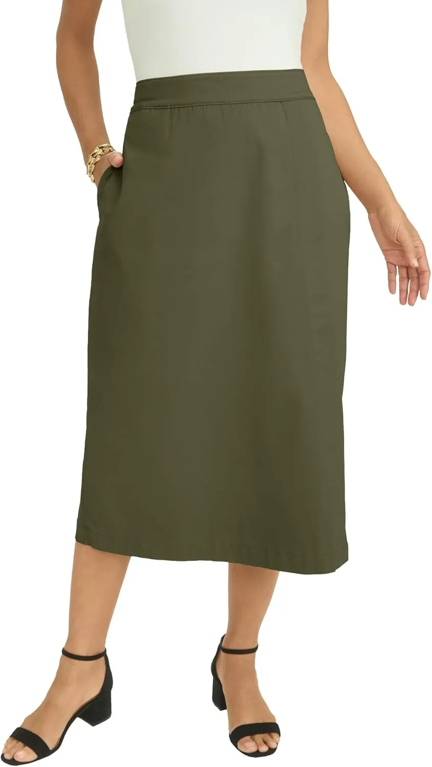 Jessica London Women's Plus Size Chino Faux Wrap Skirt