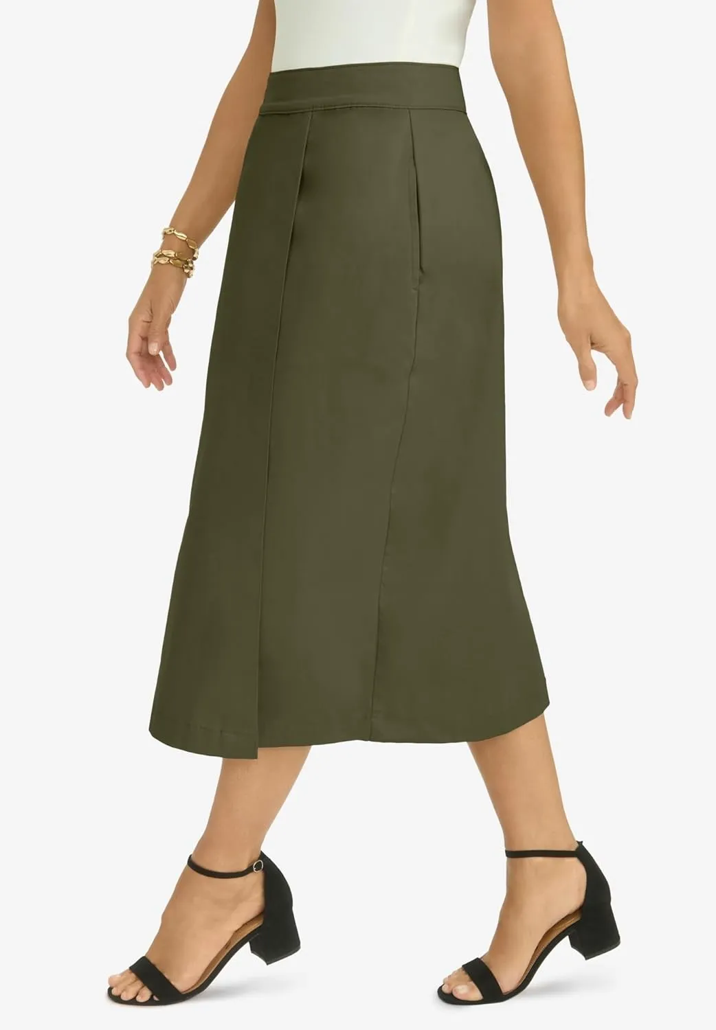 Jessica London Women's Plus Size Chino Faux Wrap Skirt
