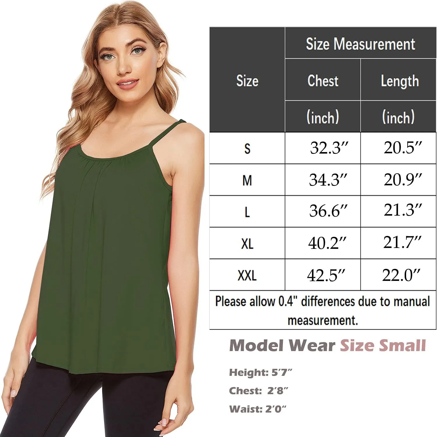 jonivey Women Casual Camisole with Removable Shelf Bra Spaghetti Straps Flowy Lounge Padded Cami Tank Top