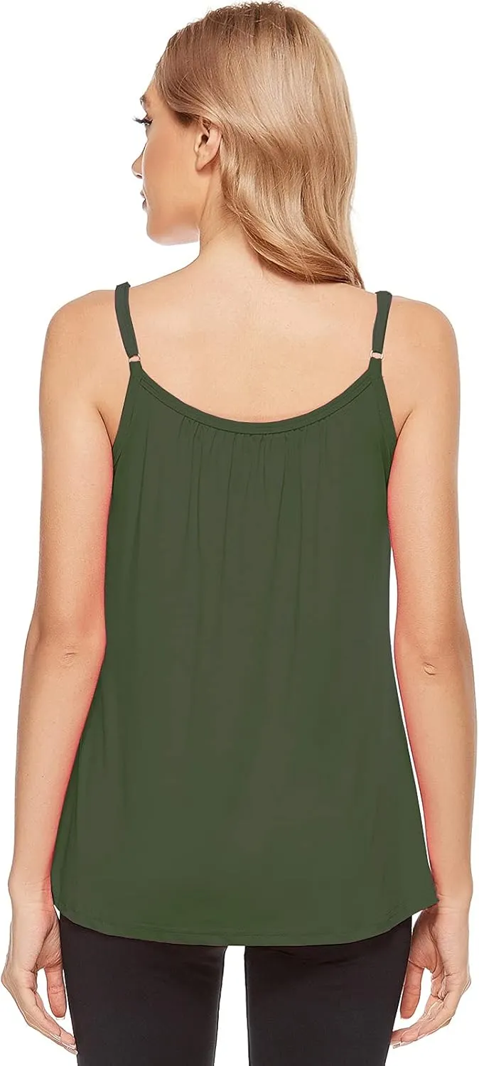 jonivey Women Casual Camisole with Removable Shelf Bra Spaghetti Straps Flowy Lounge Padded Cami Tank Top