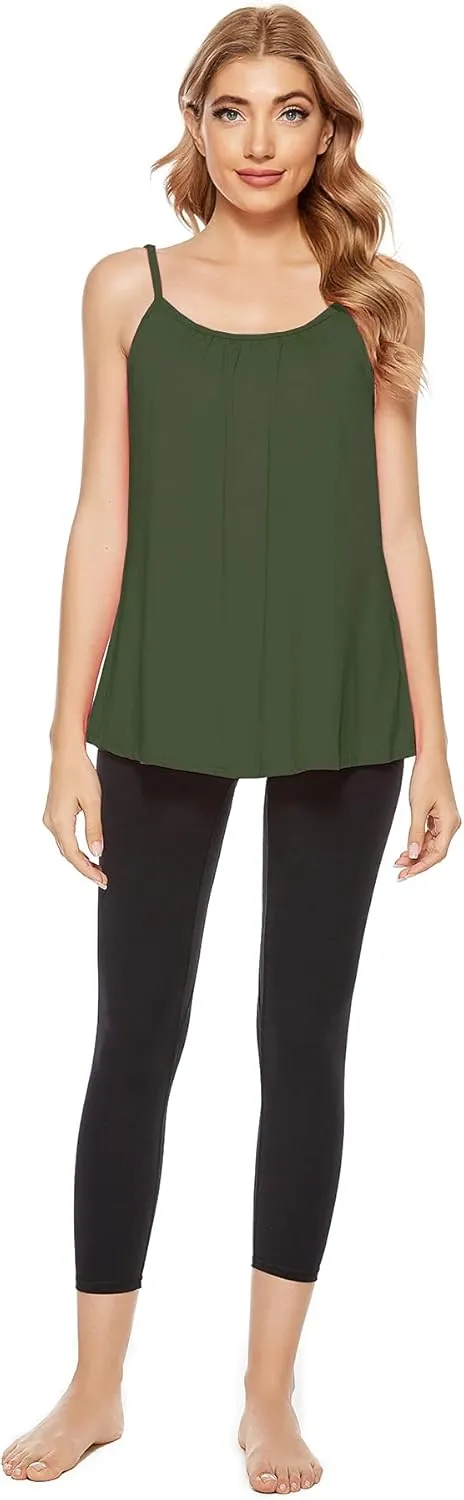 jonivey Women Casual Camisole with Removable Shelf Bra Spaghetti Straps Flowy Lounge Padded Cami Tank Top