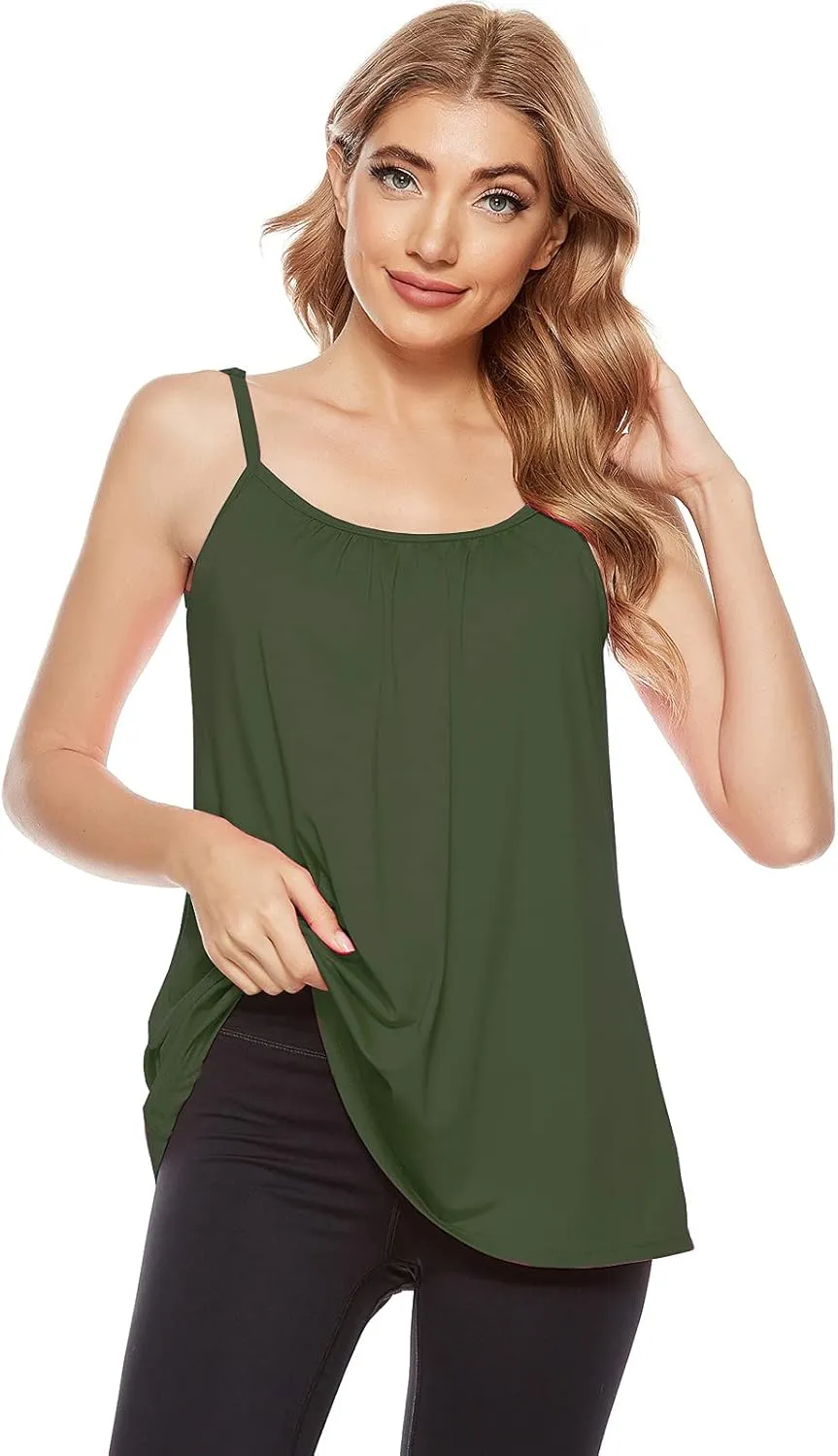 jonivey Women Casual Camisole with Removable Shelf Bra Spaghetti Straps Flowy Lounge Padded Cami Tank Top