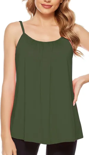 jonivey Women Casual Camisole with Removable Shelf Bra Spaghetti Straps Flowy Lounge Padded Cami Tank Top