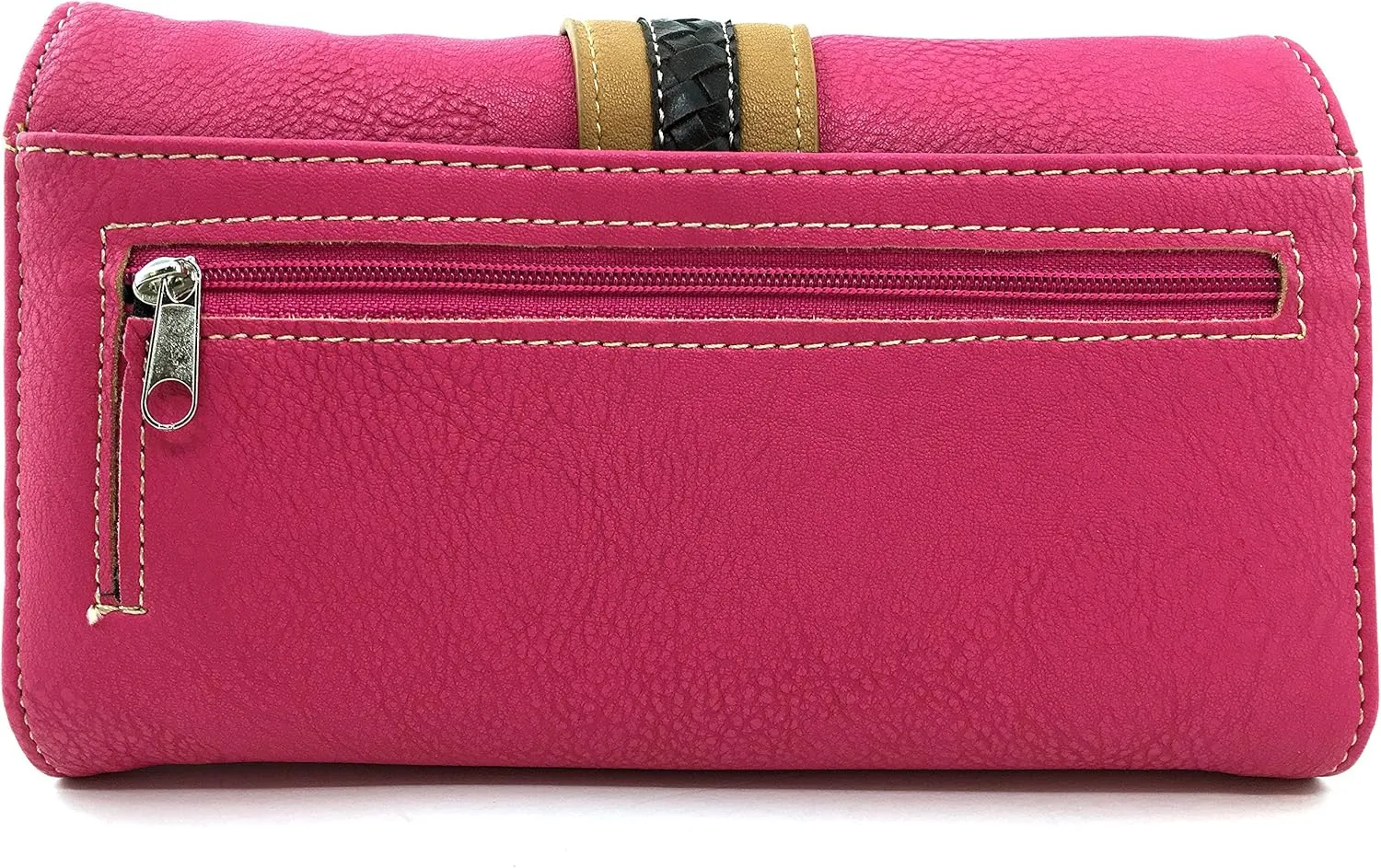 Just In West Embroidery Floral Rose Stud Buckle Wristlet Trifold Wallet Attachable Long Strap