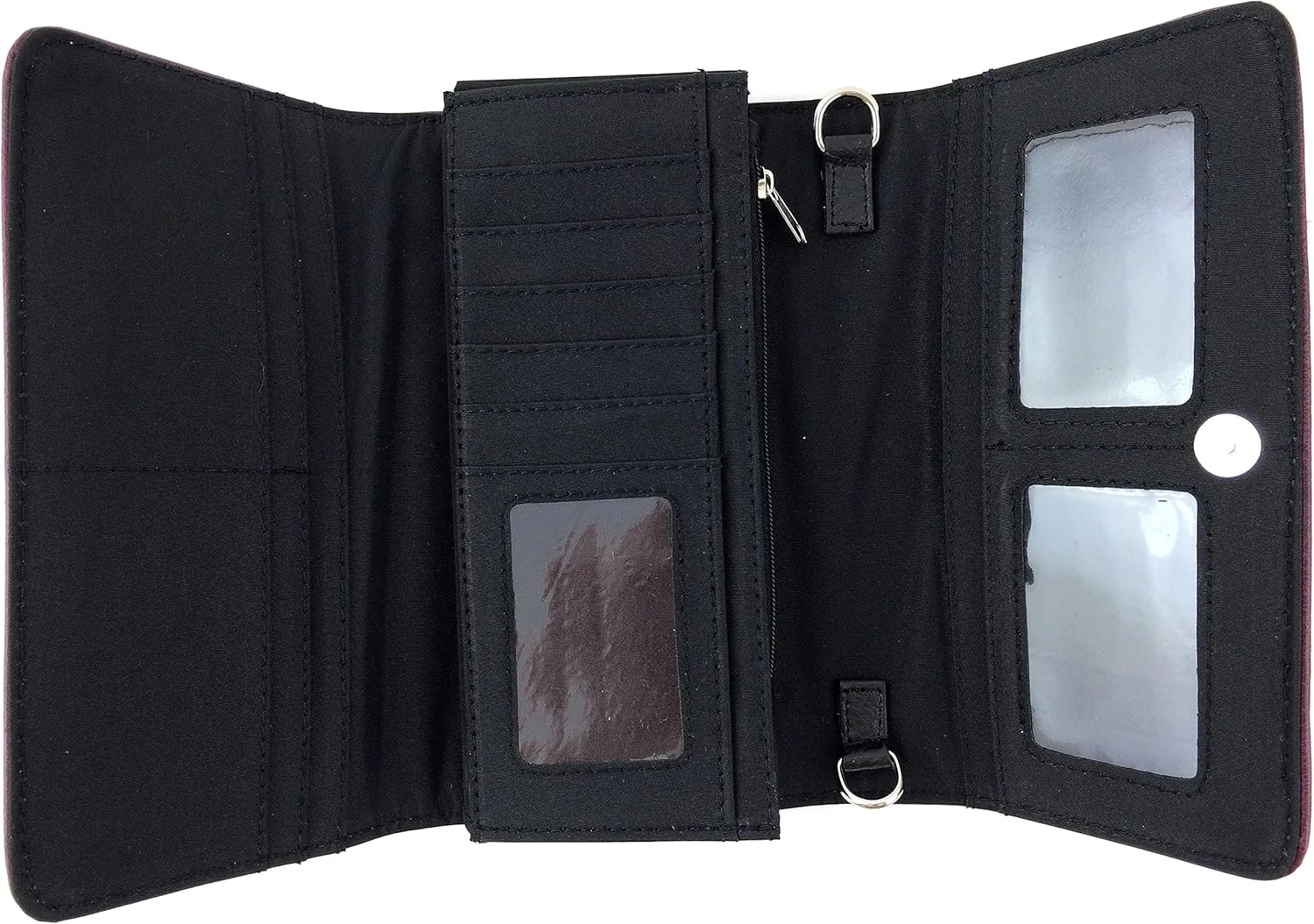 Just In West Embroidery Floral Rose Stud Buckle Wristlet Trifold Wallet Attachable Long Strap