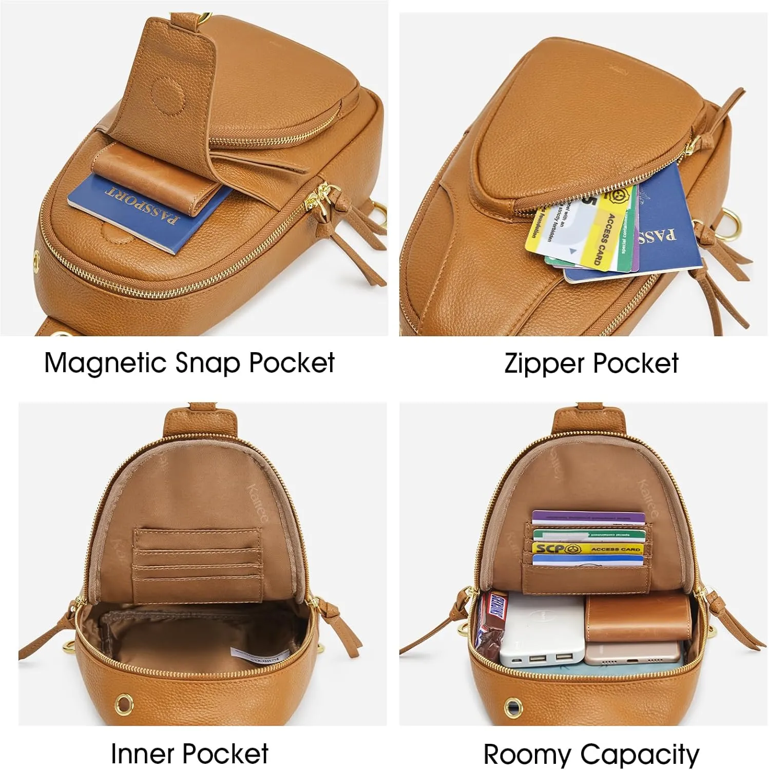 Kattee Sling Bag for Women, Leather Fanny Packs Crossbody Purse, Small Chest Bag with RFID Blocking, Brown