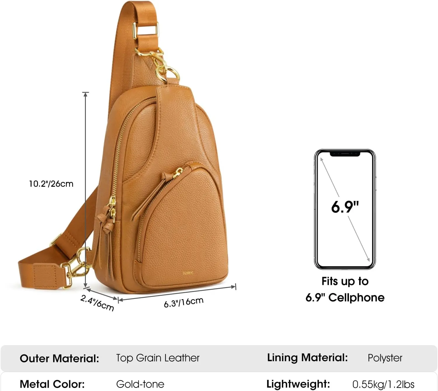 Kattee Sling Bag for Women, Leather Fanny Packs Crossbody Purse, Small Chest Bag with RFID Blocking, Brown