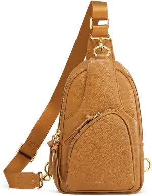 Kattee Sling Bag for Women, Leather Fanny Packs Crossbody Purse, Small Chest Bag with RFID Blocking, Brown