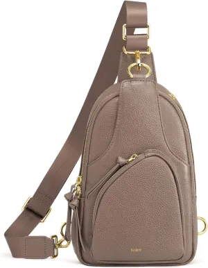 Kattee Sling Bag for Women, Leather Fanny Packs Crossbody Purse, Small Chest Bag with RFID Blocking, Khaki