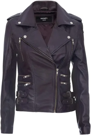 Ladies Retro 100% Nappa Leather Biker Jacket