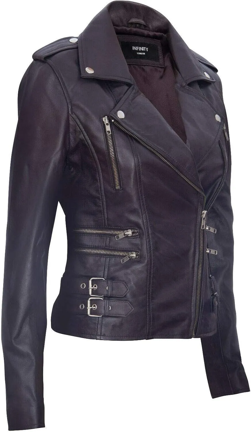 Ladies Retro 100% Nappa Leather Biker Jacket