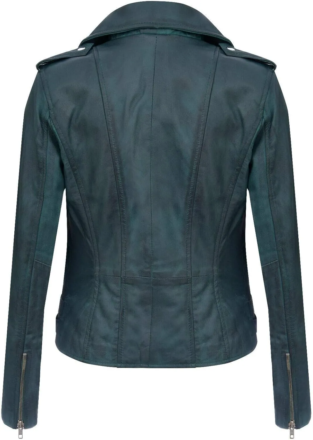 Ladies Retro 100% Nappa Leather Biker Jacket