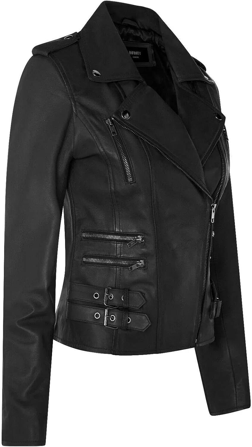 Ladies Retro 100% Nappa Leather Biker Jacket
