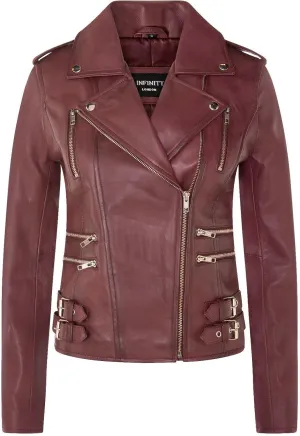 Ladies Retro 100% Nappa Leather Biker Jacket