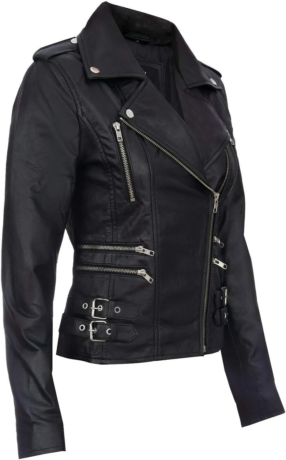 Ladies Retro 100% Nappa Leather Biker Jacket