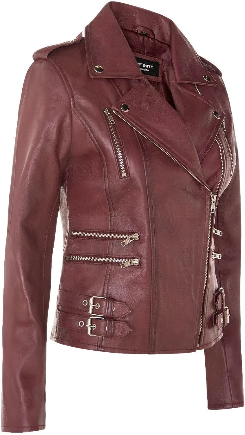 Ladies Retro 100% Nappa Leather Biker Jacket