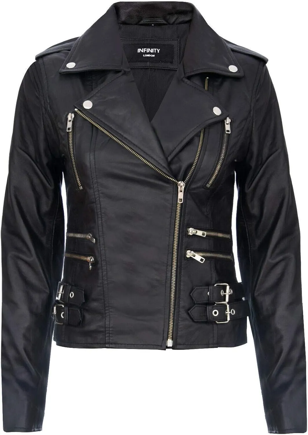 Ladies Retro 100% Nappa Leather Biker Jacket